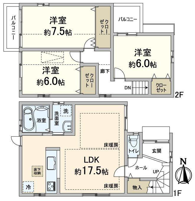 太秦和泉式部町（花園駅）　３４８０万円 3480万円、3LDK、土地面積89.31m<sup>2</sup>、建物面積86.94m<sup>2</sup> 間取図