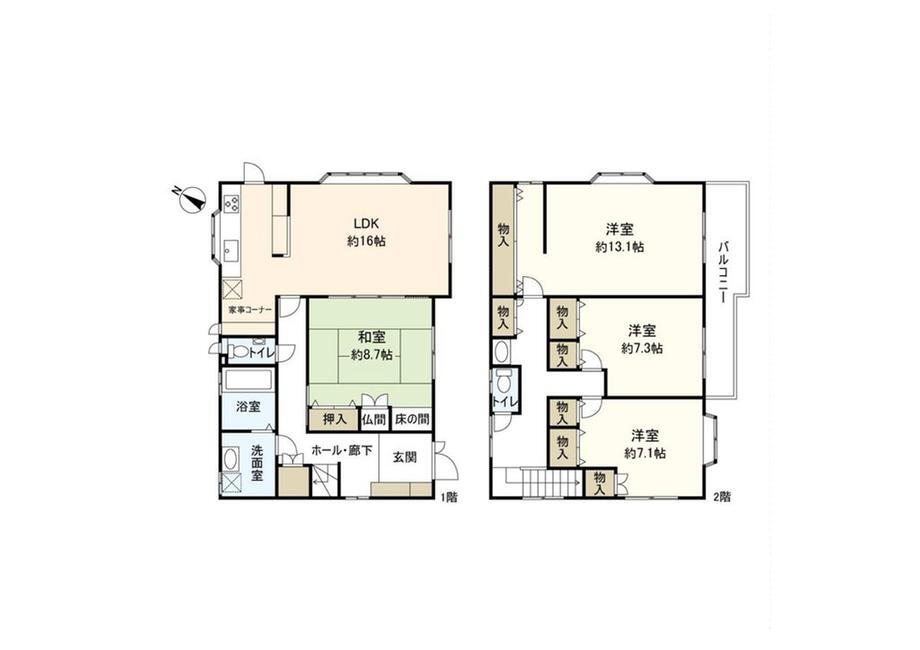 荻野２　３７８０万円 3780万円、4LDK、土地面積156.04m<sup>2</sup>、建物面積138.28m<sup>2</sup> 間取り