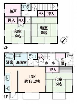 一里山町（仁川駅）　３４８０万円 3480万円、3LDK+S、土地面積129.1m<sup>2</sup>、建物面積89.43m<sup>2</sup> 全居室6帖以上、車庫付き2階建ての現地建物間取り図