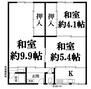 吉野４（野田駅）　１８９６万円 1896万円、3K、土地面積71.2m<sup>2</sup>、建物面積55.98m<sup>2</sup> 間取り図