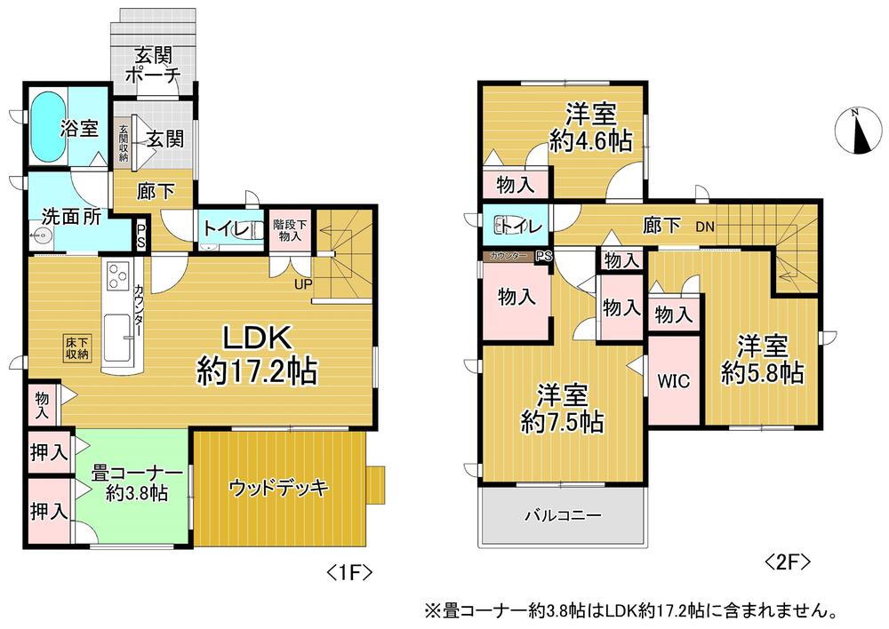 宝塚市山手台東５丁目 4980万円、3LDK、土地面積183.73m<sup>2</sup>、建物面積101.35m<sup>2</sup> 。リビング階段が採用されており、玄関から2階各洋室へは必ずLDKを通る間取り設計です。