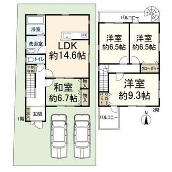 奥天神町１　４９８０万円 4980万円、4LDK、土地面積123.34m<sup>2</sup>、建物面積100.38m<sup>2</sup> 間取り