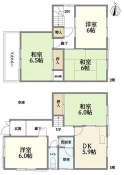 東新町５（高見ノ里駅）　１２８０万円 1280万円、5K、土地面積80.19m<sup>2</sup>、建物面積83.42m<sup>2</sup> 間取図