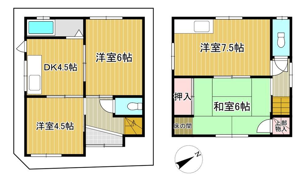 恵我之荘５（恵我ノ荘駅）　７００万円 700万円、3DDKK、土地面積45.67m<sup>2</sup>、建物面積61.27m<sup>2</sup> 1階は独立タイプのダイニングキッチンで、生活感を隠しながら過ごせます。キッチン・トイレが各階に設置されているので、2世帯での居住も可能です。