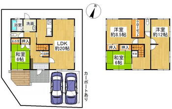 舞５（鳥取ノ荘駅）　１２８０万円 1280万円、4LDK+S、土地面積169.29m<sup>2</sup>、建物面積135.12m<sup>2</sup> 4LDKの間取り♪LDK広々約20帖！