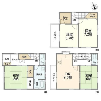 今津久寿川町（久寿川駅）　３４８０万円 3480万円、4DK、土地面積57.63m<sup>2</sup>、建物面積91.89m<sup>2</sup> 間取図