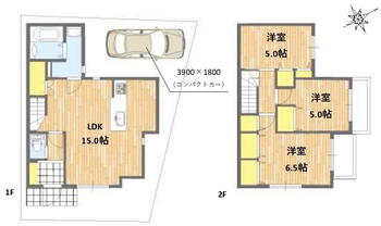 太秦朱雀町（太秦天神川駅）　３４９８万円 3498万円、3LDK、土地面積83.42m<sup>2</sup>、建物面積75.38m<sup>2</sup> 3LDKの間取です！<BR>階段はリビング内にあります☆