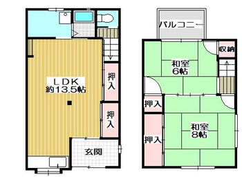 金楽寺町２（尼崎駅）　７３０万円 730万円、2LDK、土地面積45.09m<sup>2</sup>、建物面積69m<sup>2</sup> ゆったりとした２LDKの間取りです♪ぜひ一度ご覧ください(^^)