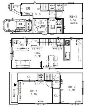 野里１（塚本駅）　３４８０万円 3480万円、3LDK、土地面積44.96m<sup>2</sup>、建物面積89.1m<sup>2</sup> 