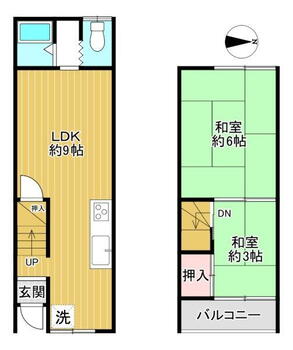 三島丘２（総持寺駅）　３９８万円 398万円、2LDK、土地面積30.65m<sup>2</sup>、建物面積33.85m<sup>2</sup> 間取りです！