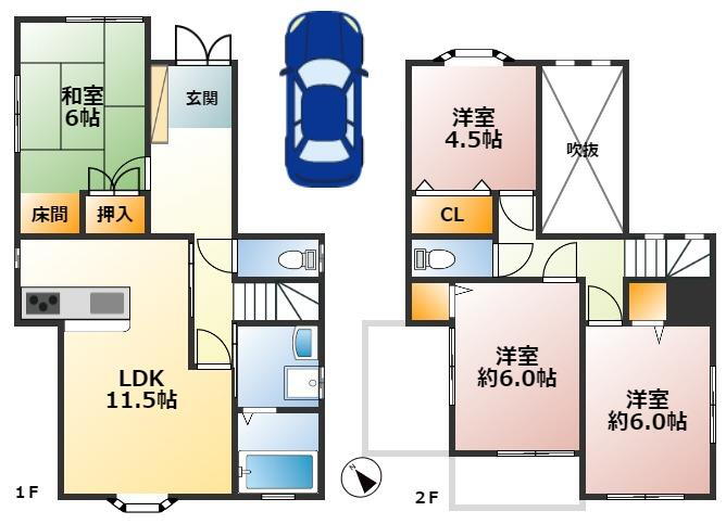 舞子坂２　１９８０万円 1980万円、4LDK、土地面積101.08m<sup>2</sup>、建物面積89.43m<sup>2</sup> セカンドハウスとしてもご検討ください／各居室収納ございます。