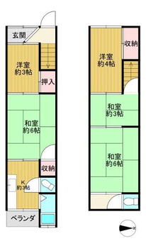 市岡４（弁天町駅）　１４８０万円 1480万円、5K、土地面積34.59m<sup>2</sup>、建物面積48.89m<sup>2</sup> 間取です