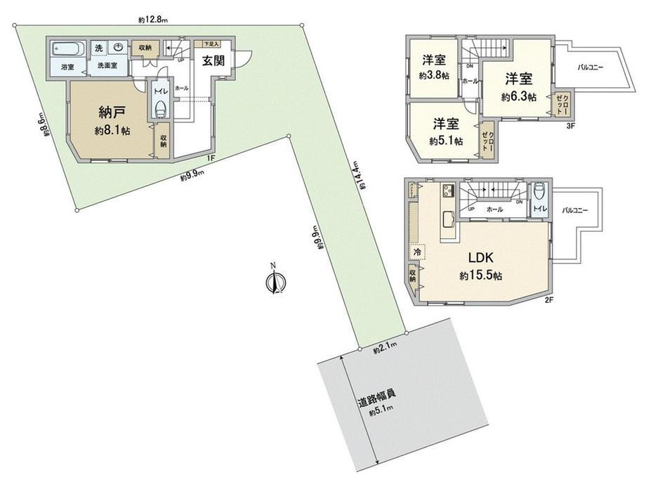 西太田町　３２８０万円 3280万円、3LDK+S、土地面積101.4m<sup>2</sup>、建物面積102.88m<sup>2</sup> 間取図