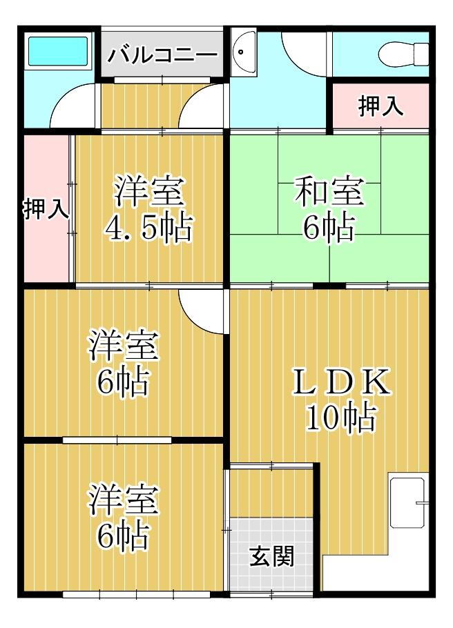 桃谷２（桃谷駅）　２０９０万円 2090万円、4LDK、土地面積90.11m<sup>2</sup>、建物面積62.39m<sup>2</sup> 概略間取り図面です。