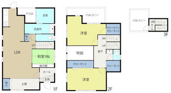 堅田（白浜駅）　３０００万円 3000万円、3LDK、土地面積161.8m<sup>2</sup>、建物面積98.12m<sup>2</sup> ３ＬＤＫの間取りです♪３階にはバルコニーもございます♪