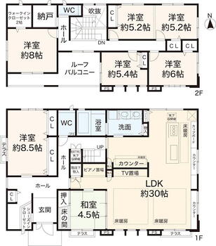 緑が丘町西３（広野ゴルフ場前駅）　３４８０万円 3480万円、6LDK+S、土地面積464.03m<sup>2</sup>、建物面積190.87m<sup>2</sup> 【間取り】住友不動産建築・平成23年築・6SLDK