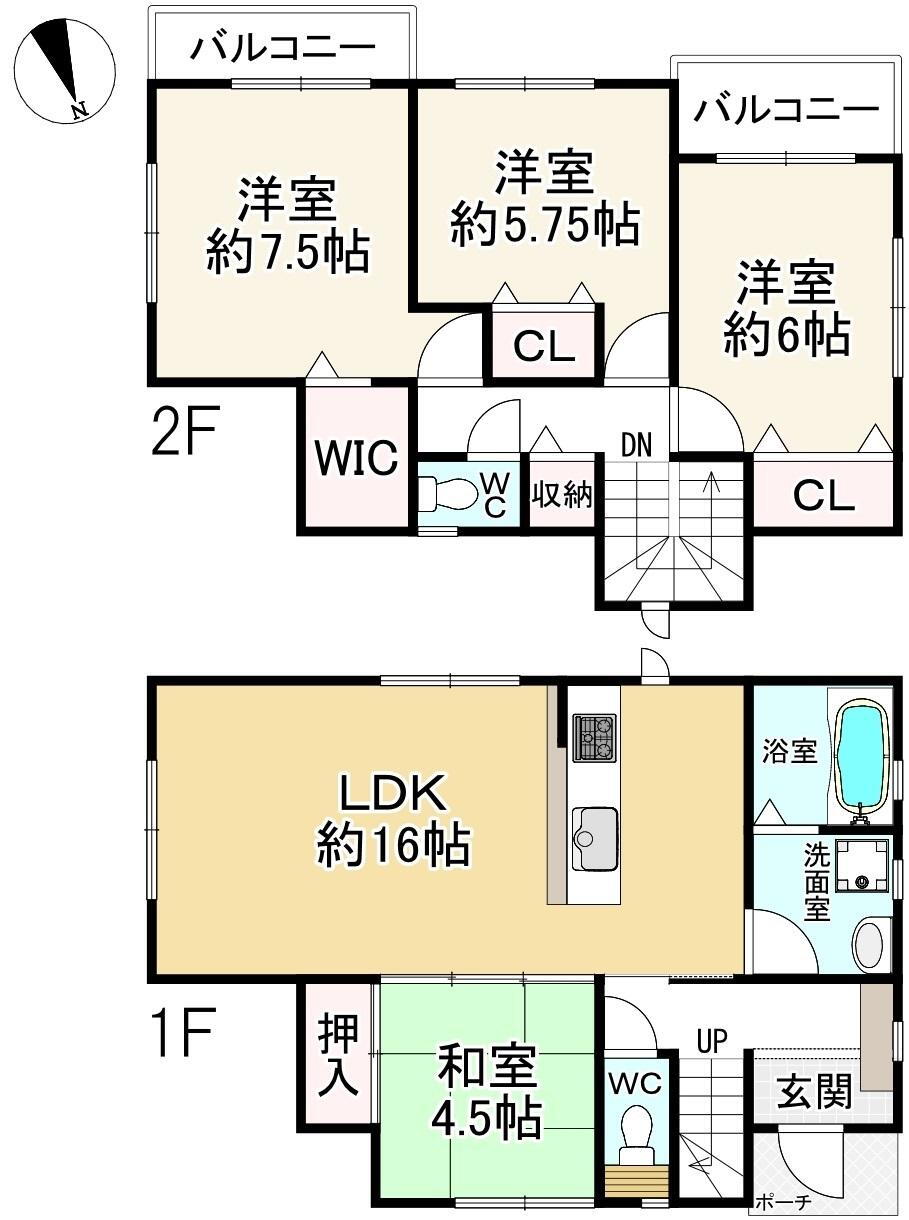 矢田町　２１８０万円 2180万円、4LDK、土地面積114.61m<sup>2</sup>、建物面積96.05m<sup>2</sup> 4LDKの間取り図