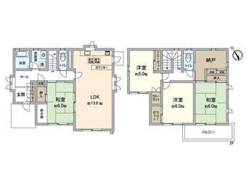 樫野台２　２８８０万円 2880万円、4LDK+S、土地面積227.26m<sup>2</sup>、建物面積119.7m<sup>2</sup> 間取図