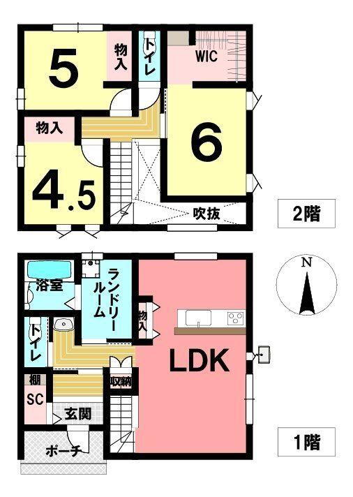 平野町（高浜駅）　２８９０万円 2890万円、3LDK+S、土地面積242.1m<sup>2</sup>、建物面積100m<sup>2</sup> 吹き抜けの南向き窓から日差しが差し込む明るいLDK。人目を避けながらもおうち全体が明るい間取りです。収納スペース充実！