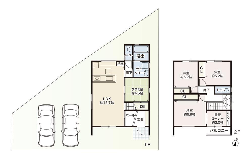 「小林ホームの家」　道上７号地 2620万円、4LDK、土地面積166.58m<sup>2</sup>、建物面積97.71m<sup>2</sup> 書斎コーナーがあります。