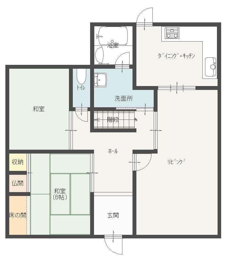 神辺町字湯野（湯野駅）　９８０万円 980万円、5DK、土地面積217.24m<sup>2</sup>、建物面積104.01m<sup>2</sup> 1階間取り図