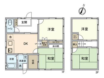 藤田　１１８０万円 1180万円、4DK、土地面積165m<sup>2</sup>、建物面積85.56m<sup>2</sup> 間取り