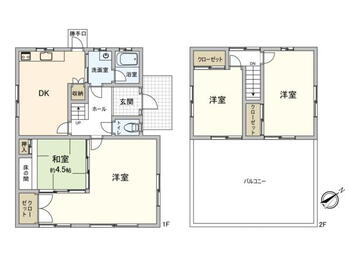 阿品４（阿品駅）　１８００万円 1800万円、4DK、土地面積197.18m<sup>2</sup>、建物面積95.88m<sup>2</sup> 間取り