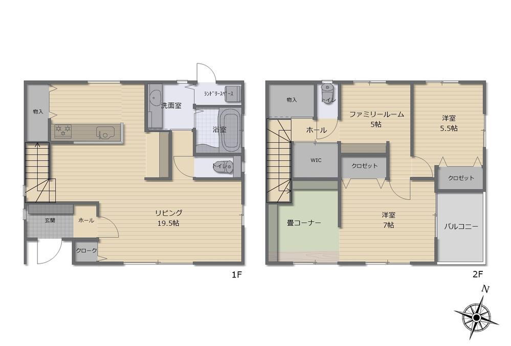 福間南５（千鳥駅）　２８８０万円 2880万円、4LDK、土地面積177.4m<sup>2</sup>、建物面積105.16m<sup>2</sup> １９帖越えの広々としたリビングが魅力的。リビングイン階段で帰宅時に顔を合わせられる設計にしております。ウォークインクローゼットや全居室に収納がついていて、すっきりとしたお住まいが実…