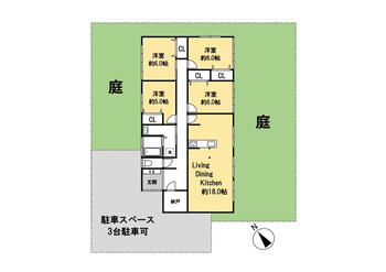 志摩師吉（筑前前原駅）　２５４９万円 2549万円、4LDK+S（納戸）、土地面積320.04m<sup>2</sup>、建物面積102.68m<sup>2</sup> 【3台駐車可能/庭付】<BR>全居室6帖以上！