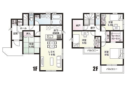 鴻巣市大間（１２区画）ファイブイズホーム 《B号棟　間取図》各部屋に収納スペースがあり、主寝室には大きめのWICもありますので収納には困りません！        　