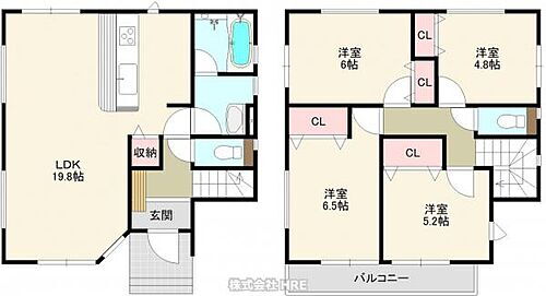 習志野市屋敷３期　４号棟 4号棟 2階に4部屋付いた4LDKの間取り。家事もしやすいように水回りが集中しております。