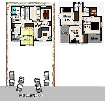 小川町　中古戸建 【layout】2021年築で南向き、駐車も並列可能な美邸です♪4LDKで、収納スペースも充分で、お部屋の中もすっきりできます！