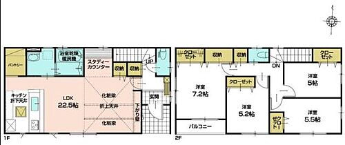  ■1階は22.5帖の広々リビング♪キッチン横には便利なパントリーがあります♪