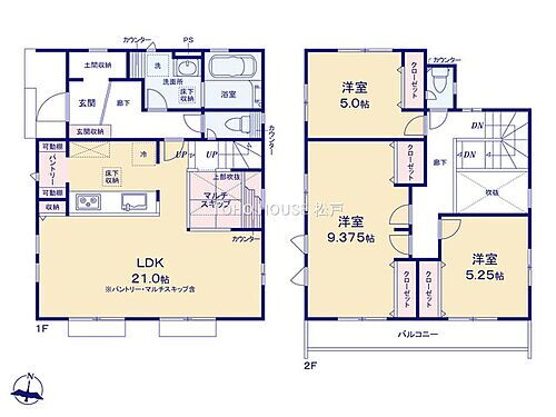 松戸市古ケ崎２丁目 20帖のリビングが自慢の2号棟。建売住宅には中々見る事の無い、マルチスキップを採用しております。家族構成に合わせて間取り変更も可能です！是非一度ご見学下さいませ。