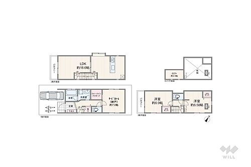 大田区下丸子４丁目　一戸建て 間取りは延床面積92.71平米の2SLDK。LDKは中央に間仕切りがあり、リビングとダイニングキッチン部分を分けて使うこともできます。