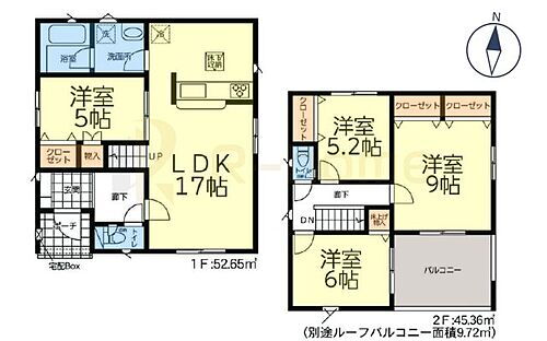  4LDK＋全居室収納、土地面積196.76m2、建物面積98.01m2