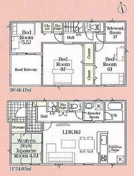 焼津市小川新町　第８期　新築全２棟　１号棟 間取図。