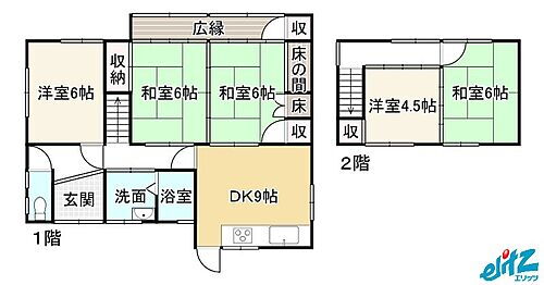 彦根市大藪町　～閑静な住宅地の風情のある２階建て～ 【間取り】1階の和室は襖仕切りの為、広々とした空間を確保できます。