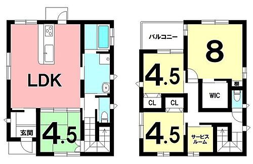 戸建 4LDK、ウォークインクローゼット、サービスルーム、【建物面積97.82m2(29.59坪)】