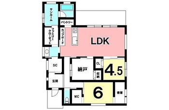 戸建 3LDK、サンルーム、シューズクローク、ウォークイン【建物面積90.26m2(27.30坪)】