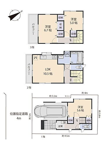 （クラシア）日当たりのいい２階リビングの家　鶴ヶ島市下新田 全居室2面採光の4LDKです。クローゼットの充分な収納力で居住空間をゆったりと確保できます。