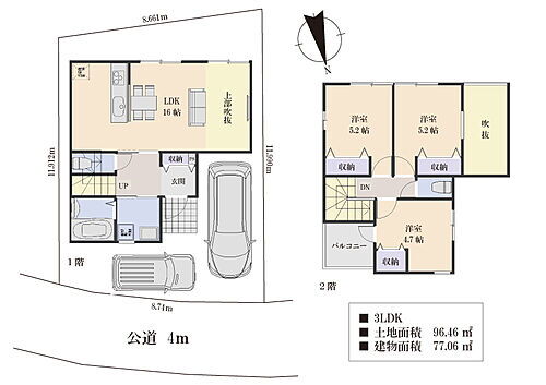 ＲＥＮＡＴＡ　レナータ　鶴ヶ島市下新田Ｖ期 居室3部屋の3LDKです。明るい空間をつくることが出来る吹抜けLDK！