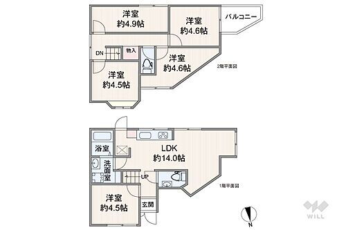 大阪市淀川区十八条１丁目　一戸建て 間取りは延床面積66.23平米の5LDK。