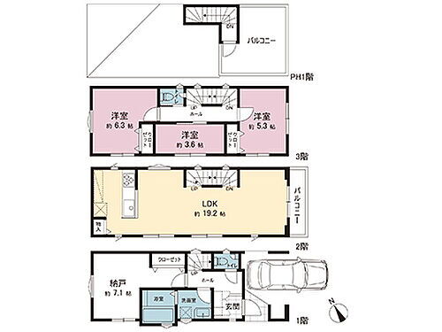 相模原市中央区富士見１丁目　新築戸建　Ｅ号棟 間取図です。図面と異なる場合は現況を優先させていただきます。