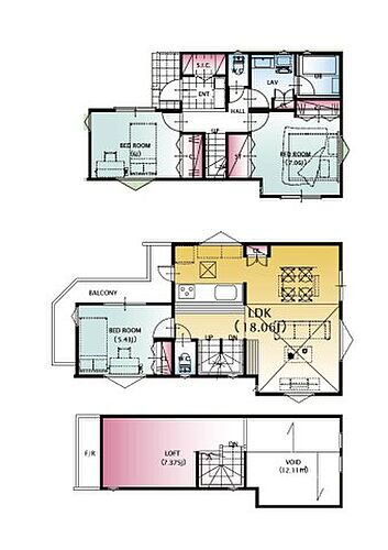 練馬区下石神井５丁目　新築住宅　全２棟 1号棟　3LDK+ロフト付き。収納豊富な間取り設計となっています。