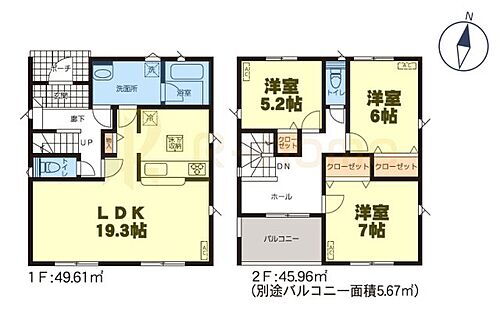  3LDK＋全居室収納、土地面積161.11m2、建物面積95.57m2　