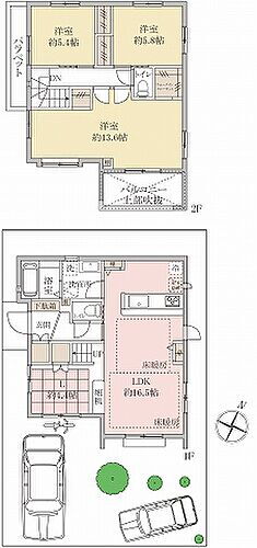 鎌ケ谷市東道野辺４丁目 お子様が3人の家族構成や親御さんとの同居にも対応できる2階4部屋プランです。