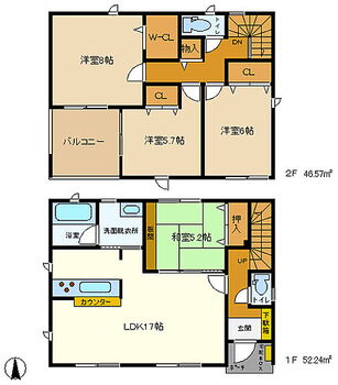 香取八日市場新築住宅 キッチンから直接洗面室にも出入りできる、家事動線を考えたプラン