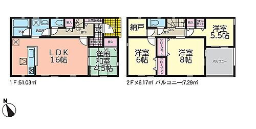 西郷村熊倉第１１　全５棟　１ 1号棟　全室収納+納戸付き！荷物もスッキリ収納可能です。