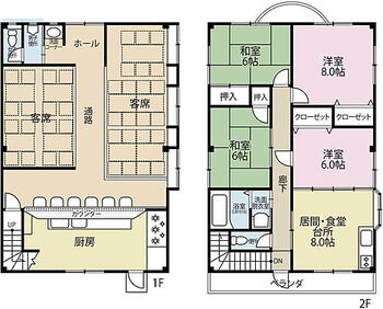  1階部分は和の趣ひろがる店舗部分。2階は4ＤＫの居宅です。リフォームして2世帯お住宅にも変更できます。